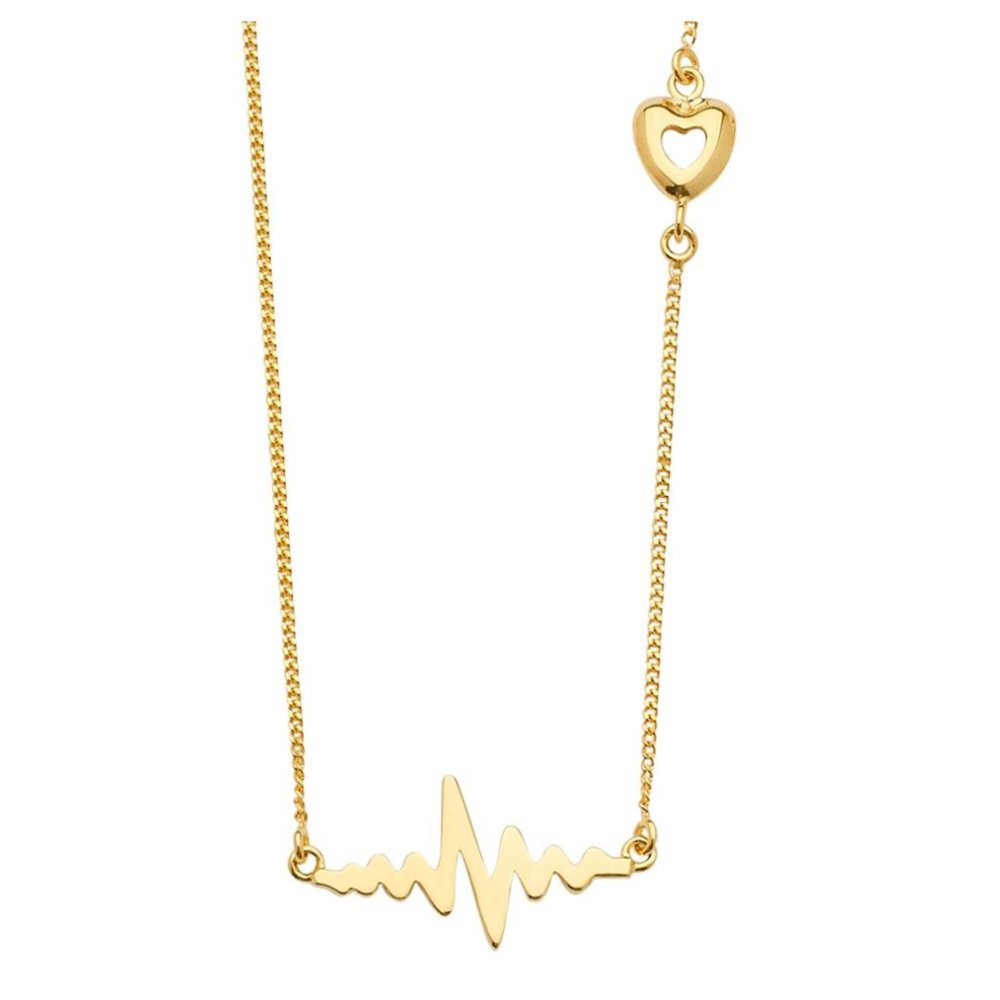 14KT GOLD HEARTBEAT AND HEART CHAIN NECKLACE